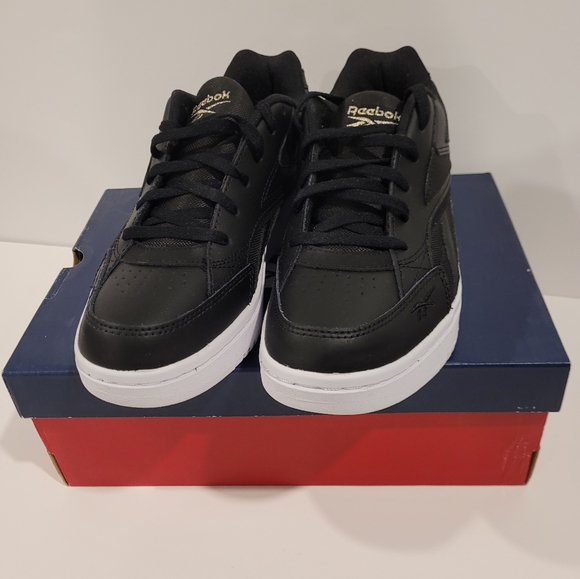 NWB NWT Reebok Court Double Mix Women's Black Leather Shoes White Soles 6.5 - Picture 10 of 15